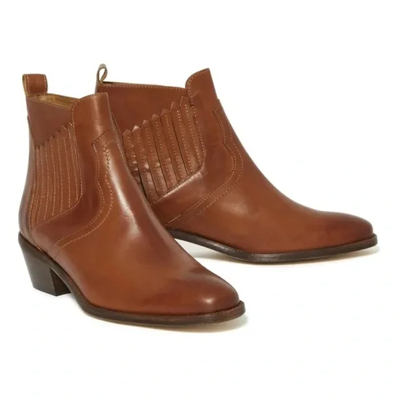 Vanessa Bruno Santiag Cognac Leather Western Ankle Boots – EU 37, US 6.5/7 - Picture 1 of 9
